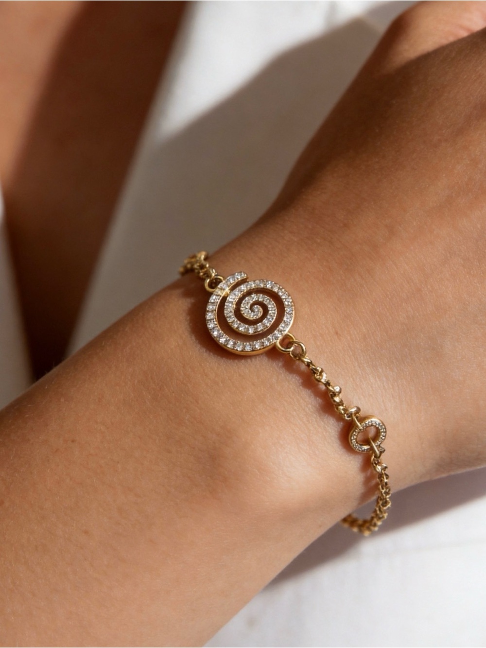 Gold Spiral Crystal Chain Bracelet